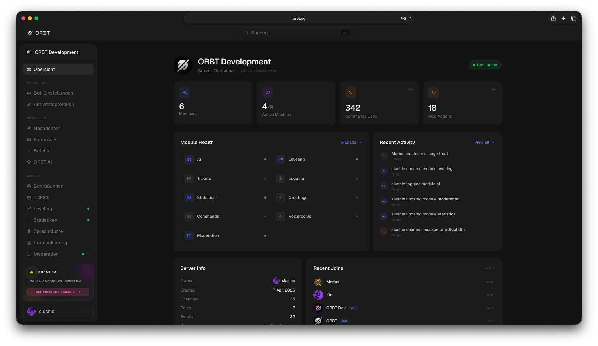ORBT dashboard preview